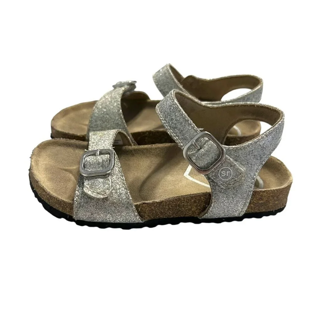 Stride Rite Sz 8.5 Silver Sparkle Zuly Buckle Sandals